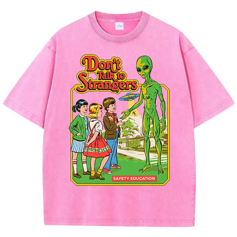 Cartoon Alien Classic Communication Print Cotton Washed Tee