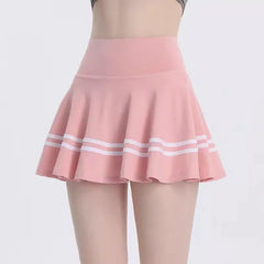 Pink skirt with white stripes- front view
