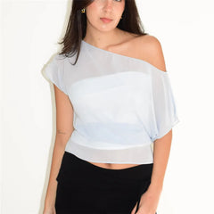 Flowy Chiffon One Shoulder Tie Up Cover Up Top
