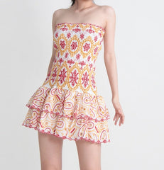 Embroidered Design Tube Ruched Mini Dress - Free From Label