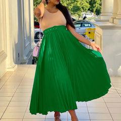 High Waist Pleated Long Skirt With Belt Free From Label