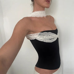 Black Lace Splice Tube Top