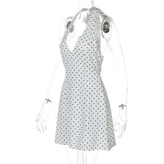 White Polka Dot Halter Mini Dress