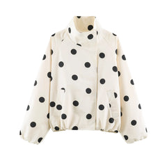 Polka Dot Printed Stand Collar Bomber Jacket