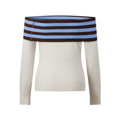 Off Shoulder Striped Star Knit Long Sleeve Top
