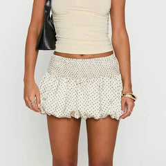 White Polka Dot Print Mini Bubble Skirt