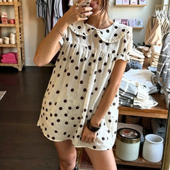 Polka Dot/Striped Mini Dress with Peter Pan Collar