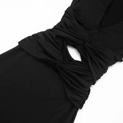 Black Twist Ruched Waist Cut Out Cap Sleeve Maxi Dress