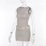 Knit Sleeveless Bodycon Belted Mini Dress