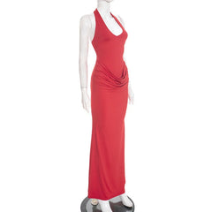 Halter Draped Bodycon Maxi Dress