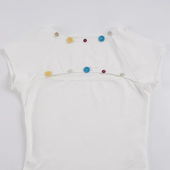 White Cut Out Colourful Button T-Shirt