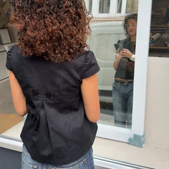 Black Short Sleeve Buttoned Top