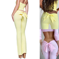 Knitted Low Waisted Bow Flared Pants