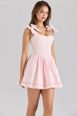 Pink Bow Spaghetti Strap Boned Corset Mini Dress
