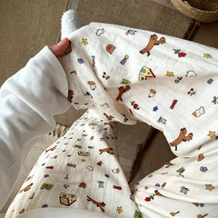 Cute Cartoon Elastic Waist Wide Leg Trousers