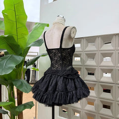 Lace Tie Fishbone Corset Top And Tulle Mini Skirt Set