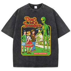 Cartoon Alien Classic Communication Print Cotton Washed Tee