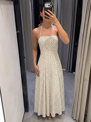 Polka Dot Tie Strap Midi Dress