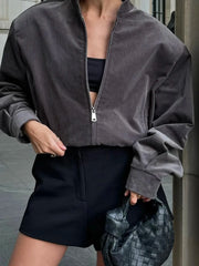 Grey Zipper Coudroy Jacket