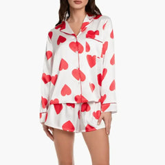 Heart Print Satin Loungewear Pajama Set