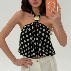 Polka Dot Halter Top with Gold Buckle