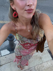 Paisley Patchwork Cowl-Neck Maxi Dress