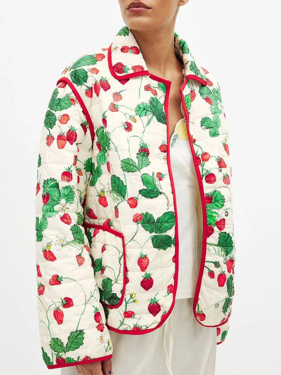 Quilted jacket with strawberry pattern 