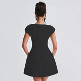 Square Neck Short Sleeve Fitted Mini Dress