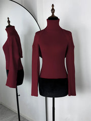 Ribbed Knit Turtleneck Cutout Shoulder  Vest Long-Sleeved Shawl 2-Piece Set Top