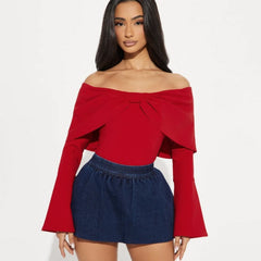 Bow One Shoulder Long-Sleeved Top