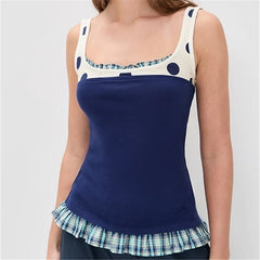 Blue Polka Dot Plaid Patchwork Tank Top