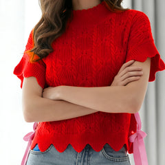 Turtleneck Tie-up Short Sleeve Knit Vest