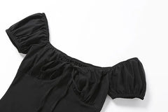 Black Ruched Short Sleeve Solid Mini Dress