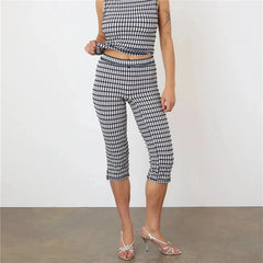 Plaid Ruched Capri Pants