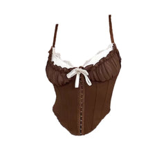 Ruffle Lace Bowknot Buckle Corset Top