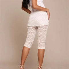 See-Through Lace Ruched Waist Capri Pants