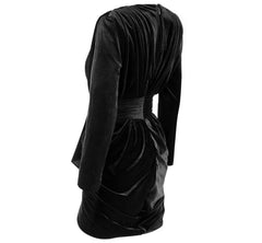 Black Velvet Deep Neck Long Sleeve Mini Dress