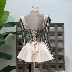 Embroidery Corset Strap Top And Mini Skirt Set