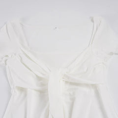 Bandage Square Neck Tie Front Short Sleeve Peplum Blouse