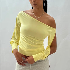 Off-Shoulder Slit Long Sleeve Top