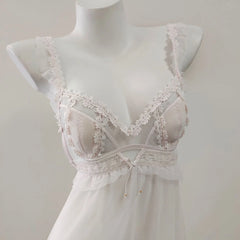 Floral Lace Mesh Embroidery Mini Nightgown
