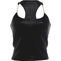 Black PU Textured Leather Transparent Strap Tank Top