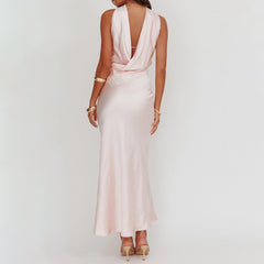 Satin Tube Halter Drape Long Dress