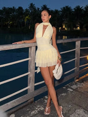 Yellow Tassel Tierred Mini Dress With Scarf