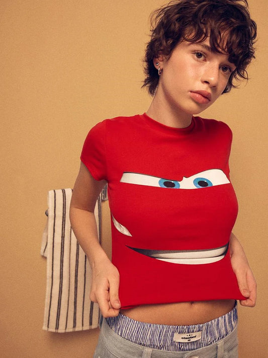Cars Cartoon Print Crop Top