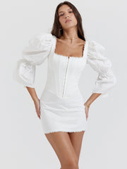 White Puff Sleeve Hook Mini Dress - Free From Label