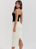 Women Strapless Bandage Crop Top And Midi Skirt Sets