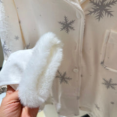 Snowflake Fur Trim Shirt And Pants Pajama Set