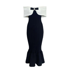 Ribbed Off-Shoulder Diamond Bow Dress