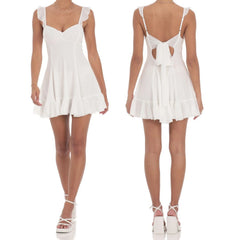 Ruffle Strap Back Tie Up Babydoll Mini Dress